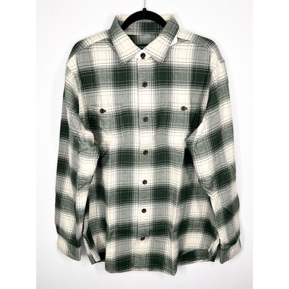NWOT Orvis Perfect Flannel  Classic Fit Plaid Button Up Shirt Dark Pine Large